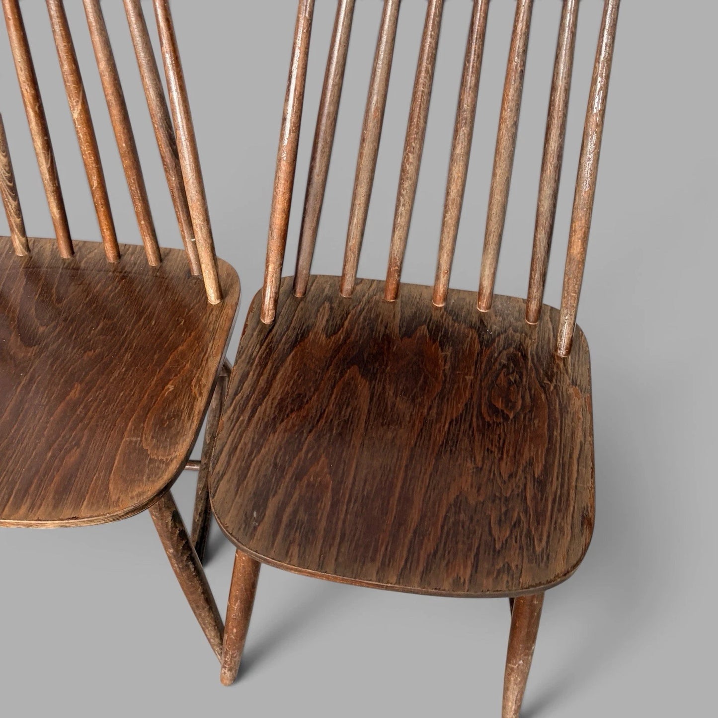 Pair of vintage dark wood spindle back dining chairs – view 5
