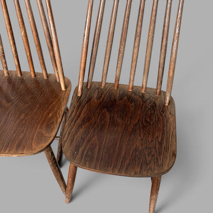 Pair of vintage dark wood spindle back dining chairs – view 5