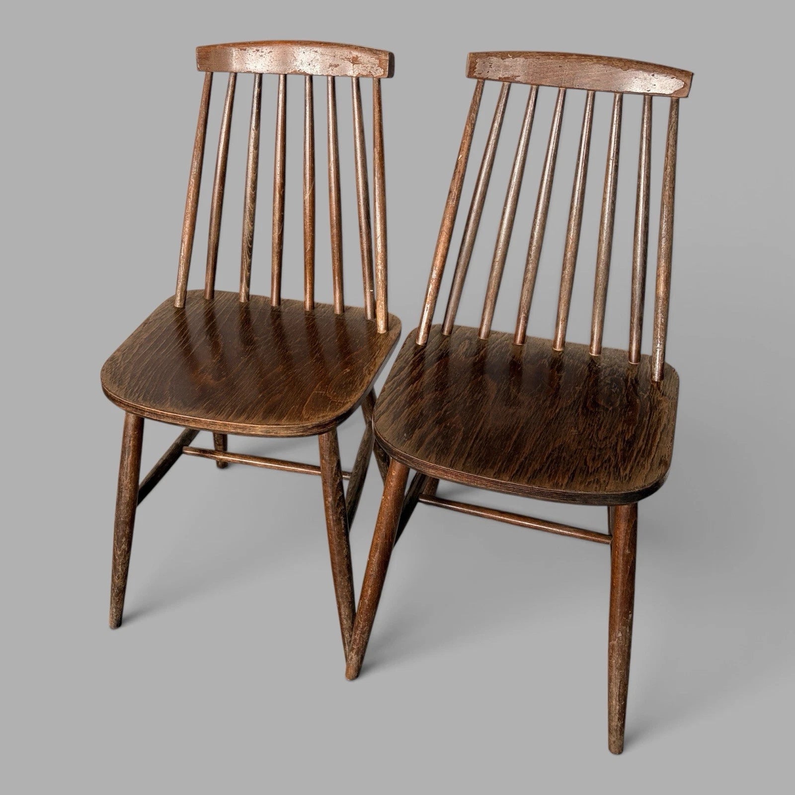 Pair of vintage dark wood spindle back dining chairs – view 6