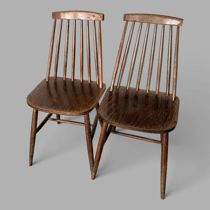 Pair of vintage dark wood spindle back dining chairs – view 6