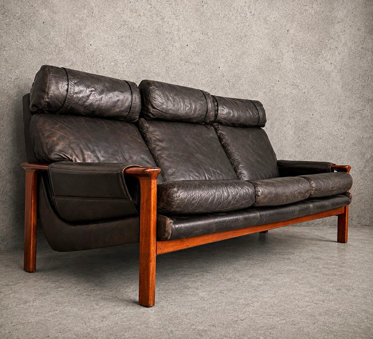 Fred Lowen for Tessa rosewood and black leather three-seater sofa – view 1