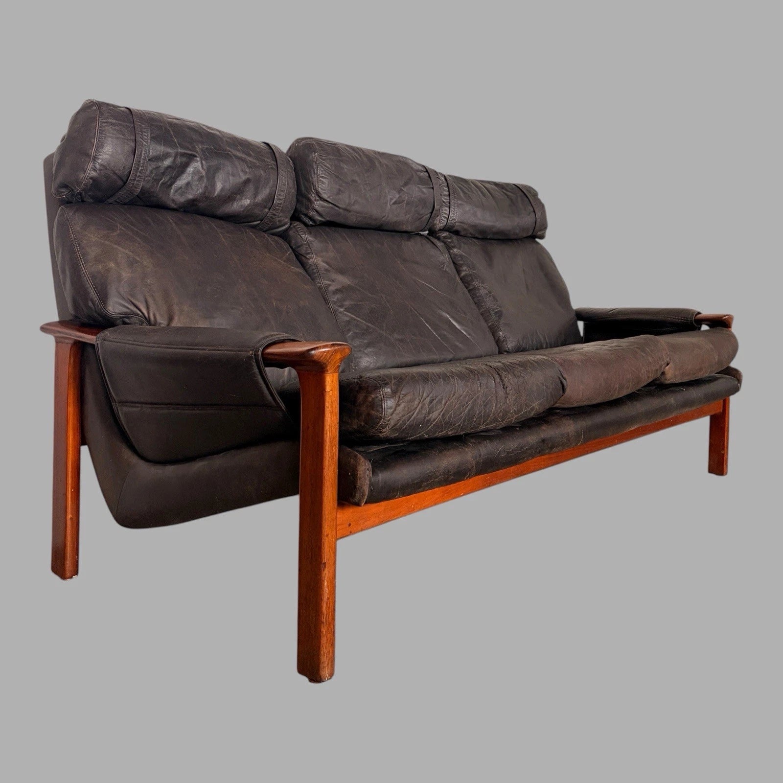 Fred Lowen for Tessa rosewood and black leather three-seater sofa – view 3