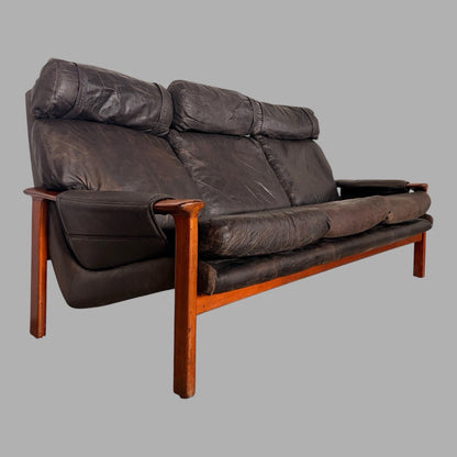 Fred Lowen for Tessa rosewood and black leather three-seater sofa – view 3