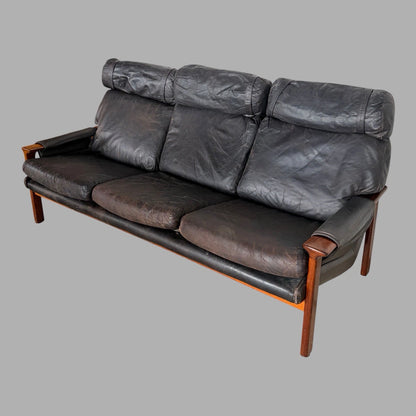 Fred Lowen for Tessa rosewood and black leather three-seater sofa – view 6