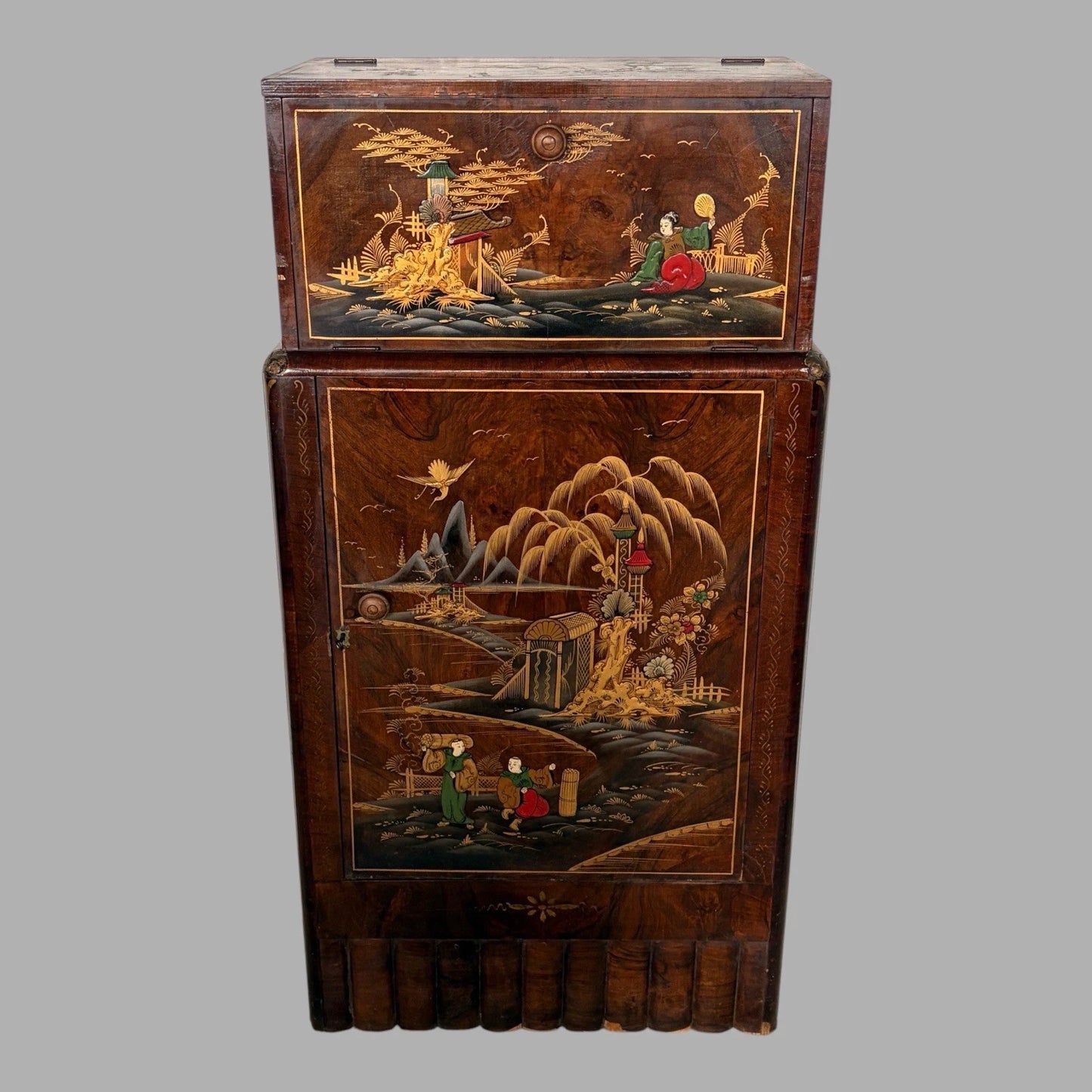 Art Deco chinoiserie walnut cocktail cabinet – view 2