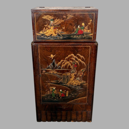 Art Deco chinoiserie walnut cocktail cabinet – view 2
