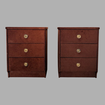 Pair of mid-century chocolate brown velour bedside cabinets – view 1