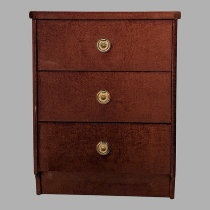 Pair of mid-century chocolate brown velour bedside cabinets – view 2