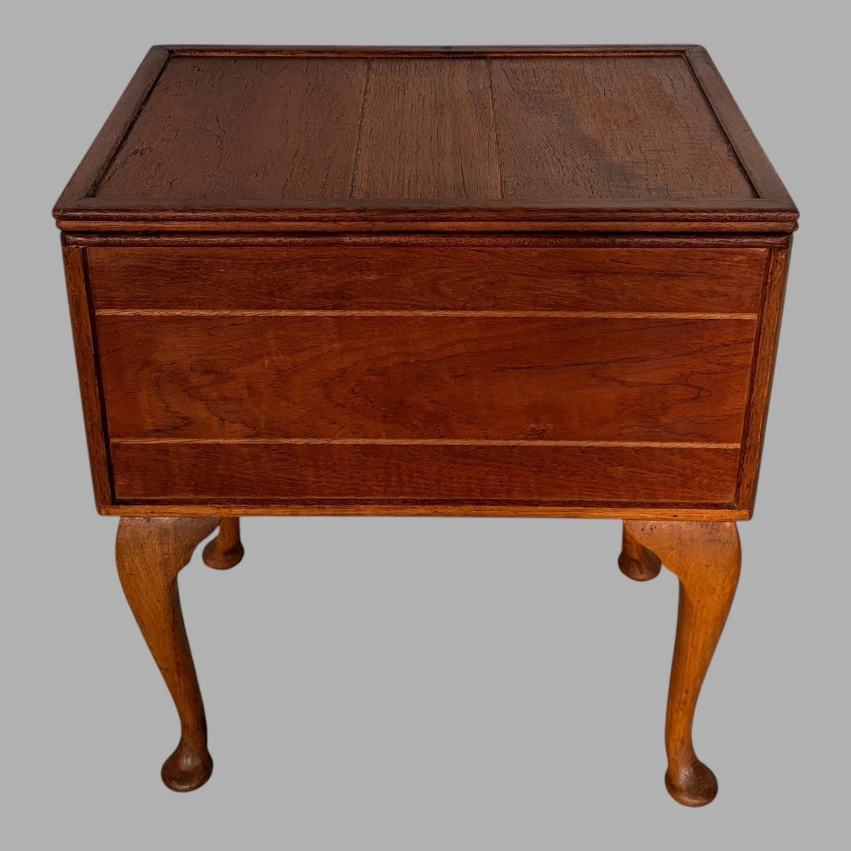 Vintage mid-century teak sewing box on cabriole legs – view 2