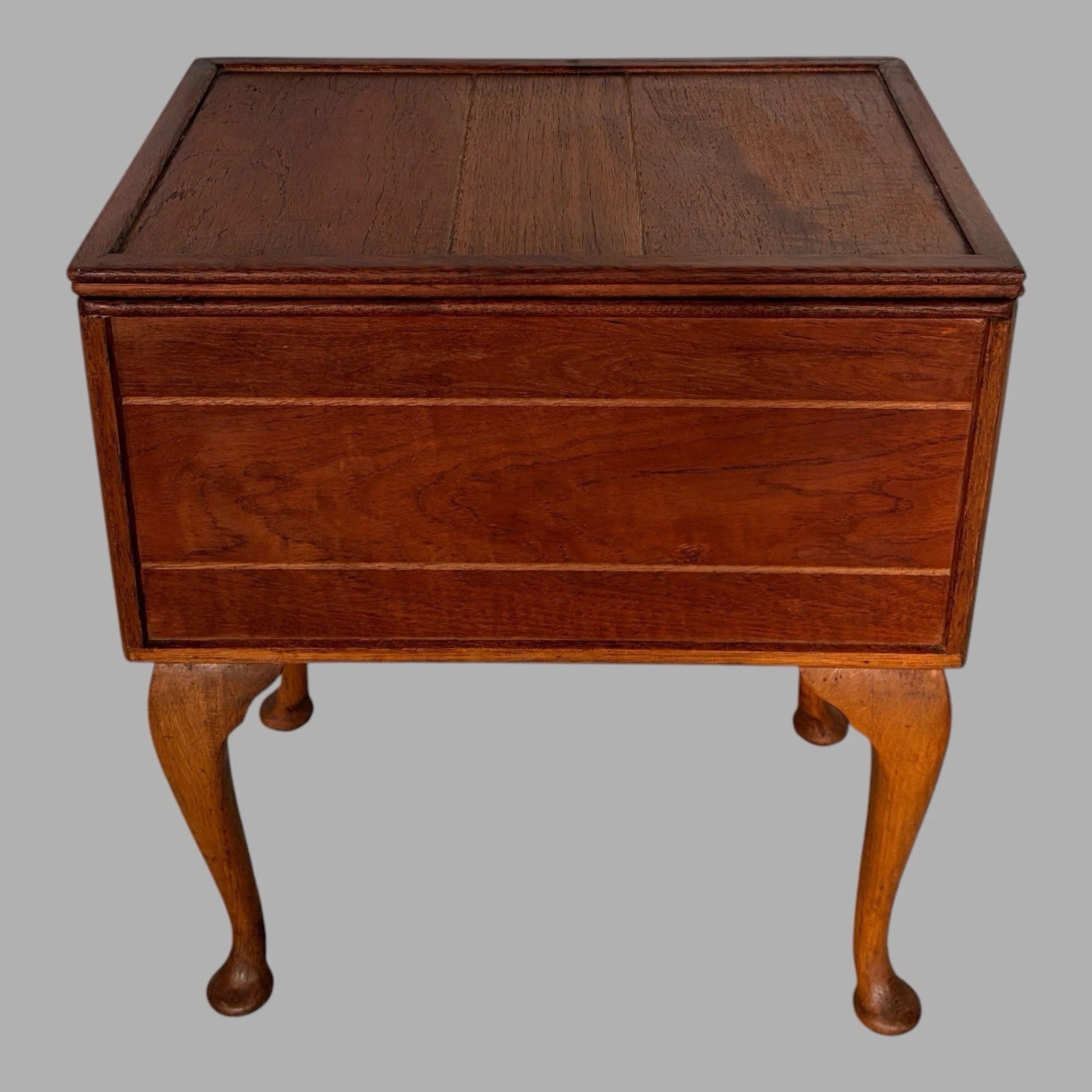 Vintage mid-century teak sewing box on cabriole legs – view 2