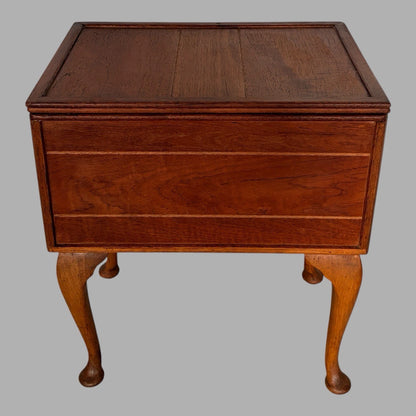Vintage mid-century teak sewing box on cabriole legs – view 2