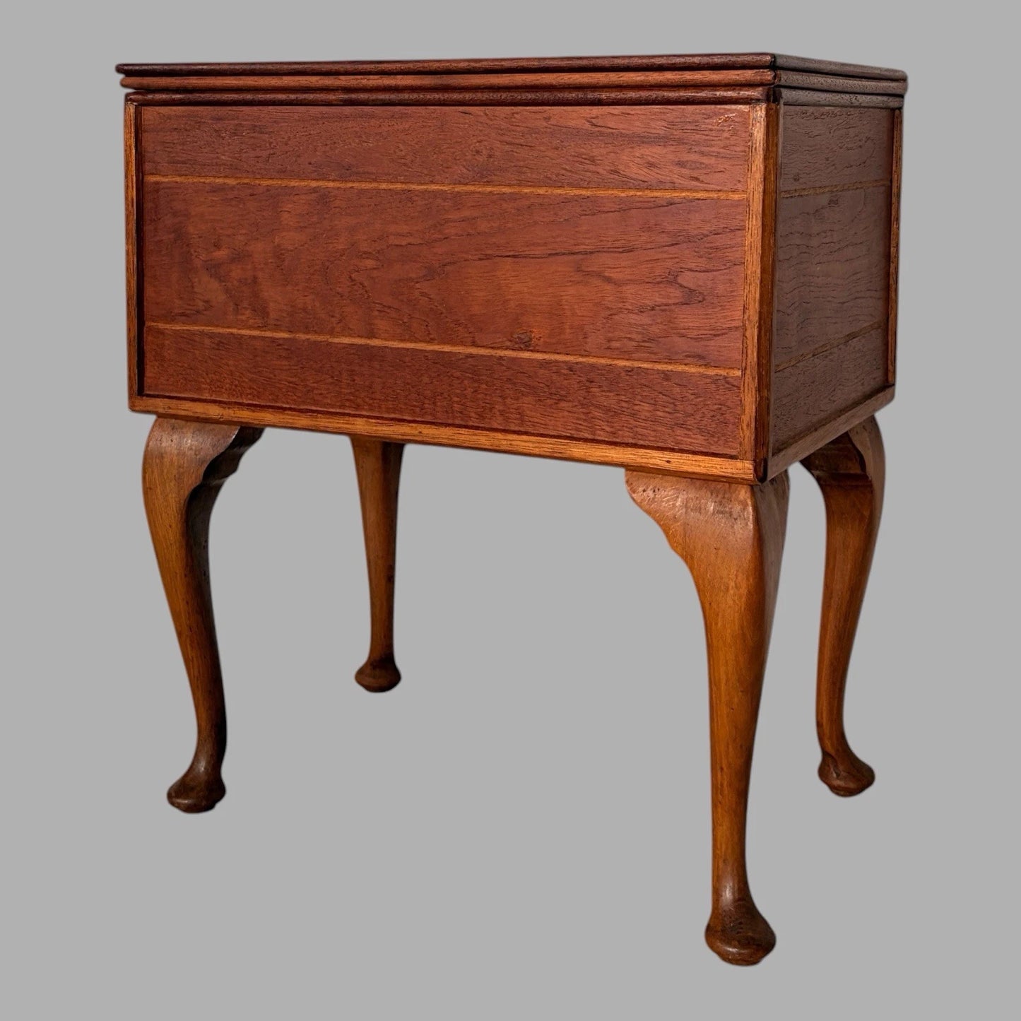 Vintage mid-century teak sewing box on cabriole legs – view 3