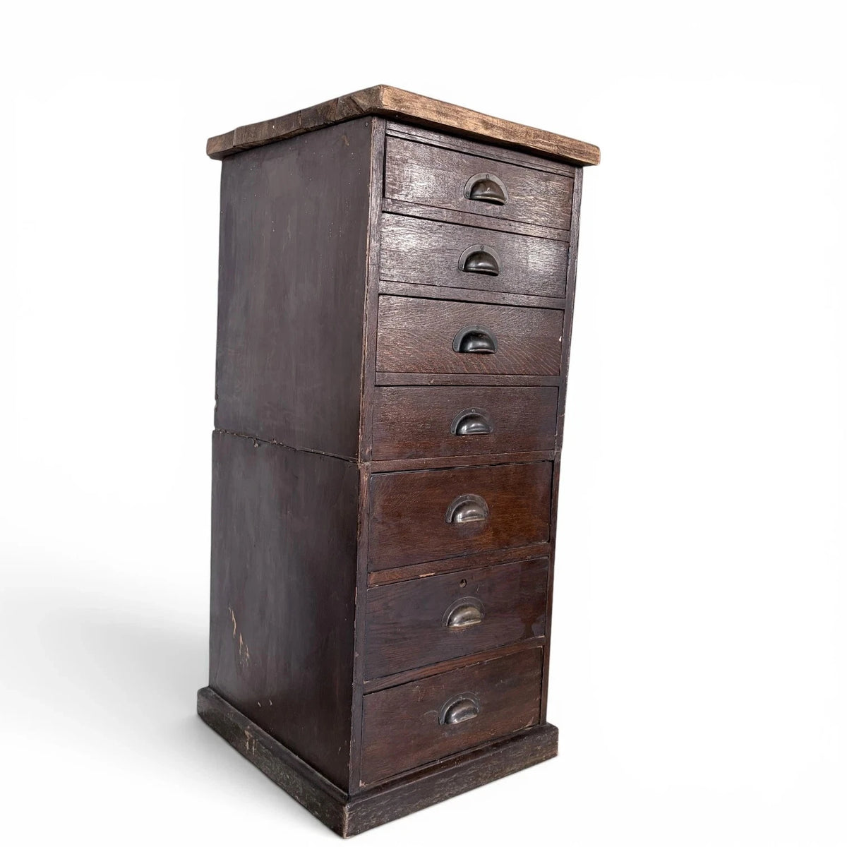 Antique Banker’s Tiger Oak Tallboy Chest of Drawers – photograph 1