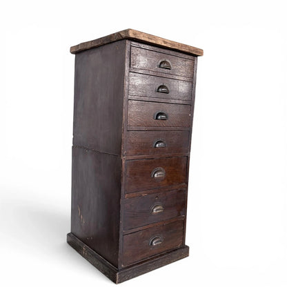 Antique Banker’s Tiger Oak Tallboy Chest of Drawers – photograph 1