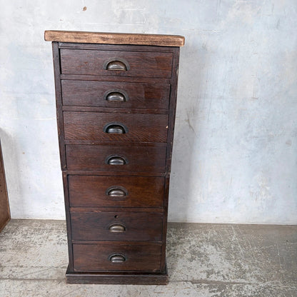 Antique Banker’s Tiger Oak Tallboy Chest of Drawers – photograph 10
