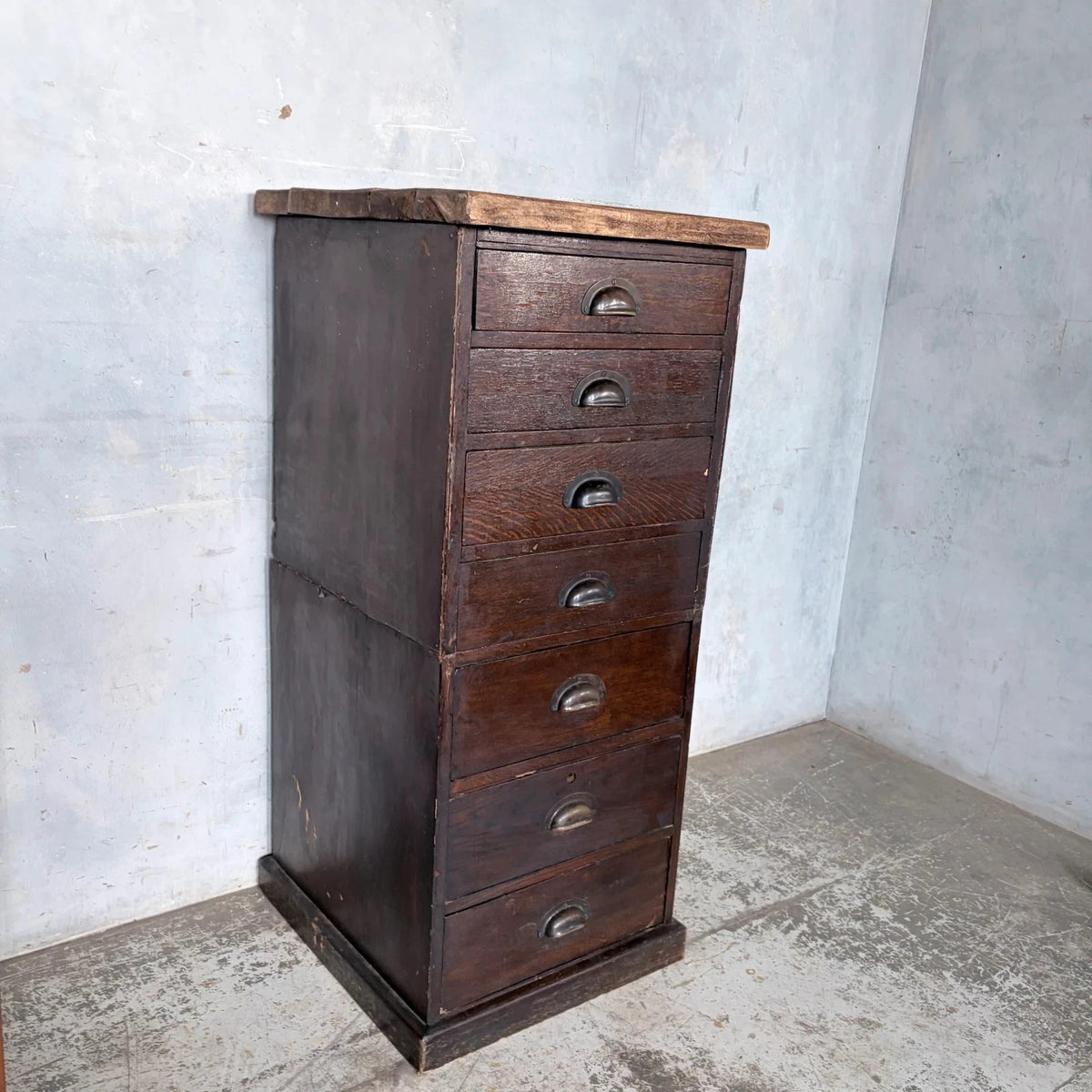 Antique Banker’s Tiger Oak Tallboy Chest of Drawers – photograph 11