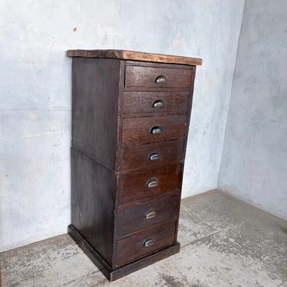 Antique Banker’s Tiger Oak Tallboy Chest of Drawers – photograph 11