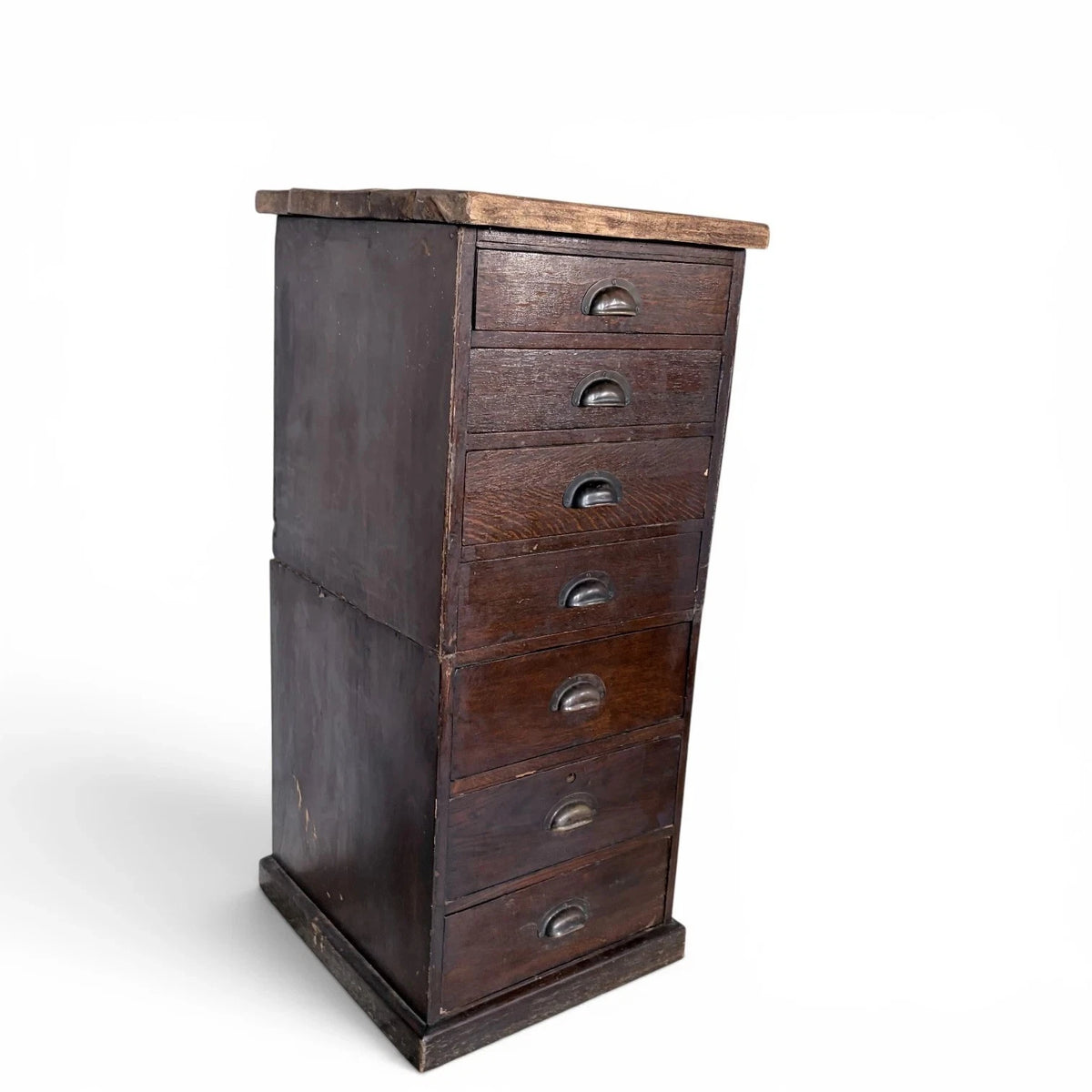 Antique Banker’s Tiger Oak Tallboy Chest of Drawers – photograph 2