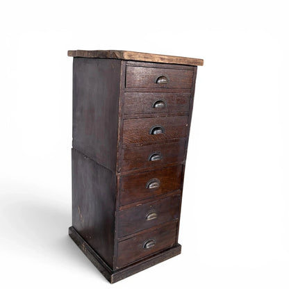Antique Banker’s Tiger Oak Tallboy Chest of Drawers – photograph 2
