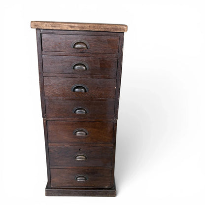 Antique Banker’s Tiger Oak Tallboy Chest of Drawers – photograph 3
