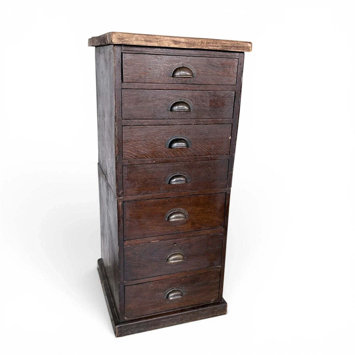 Antique Banker’s Tiger Oak Tallboy Chest of Drawers – photograph 4