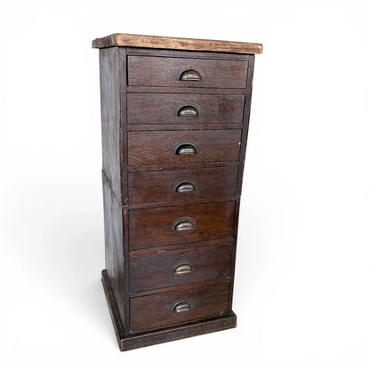 Antique Banker’s Tiger Oak Tallboy Chest of Drawers – photograph 4
