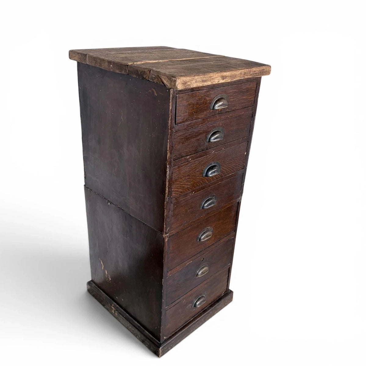 Antique Banker’s Tiger Oak Tallboy Chest of Drawers – photograph 5