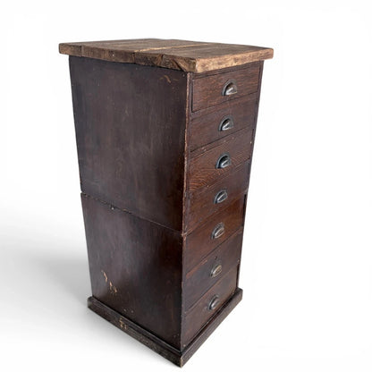 Antique Banker’s Tiger Oak Tallboy Chest of Drawers – photograph 6