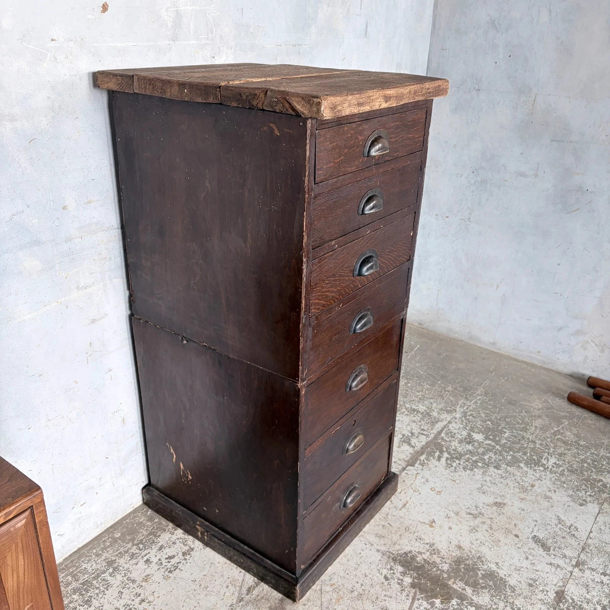 Antique Banker’s Tiger Oak Tallboy Chest of Drawers – photograph 7