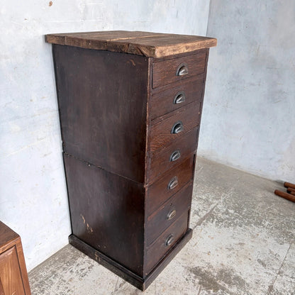 Antique Banker’s Tiger Oak Tallboy Chest of Drawers – photograph 7