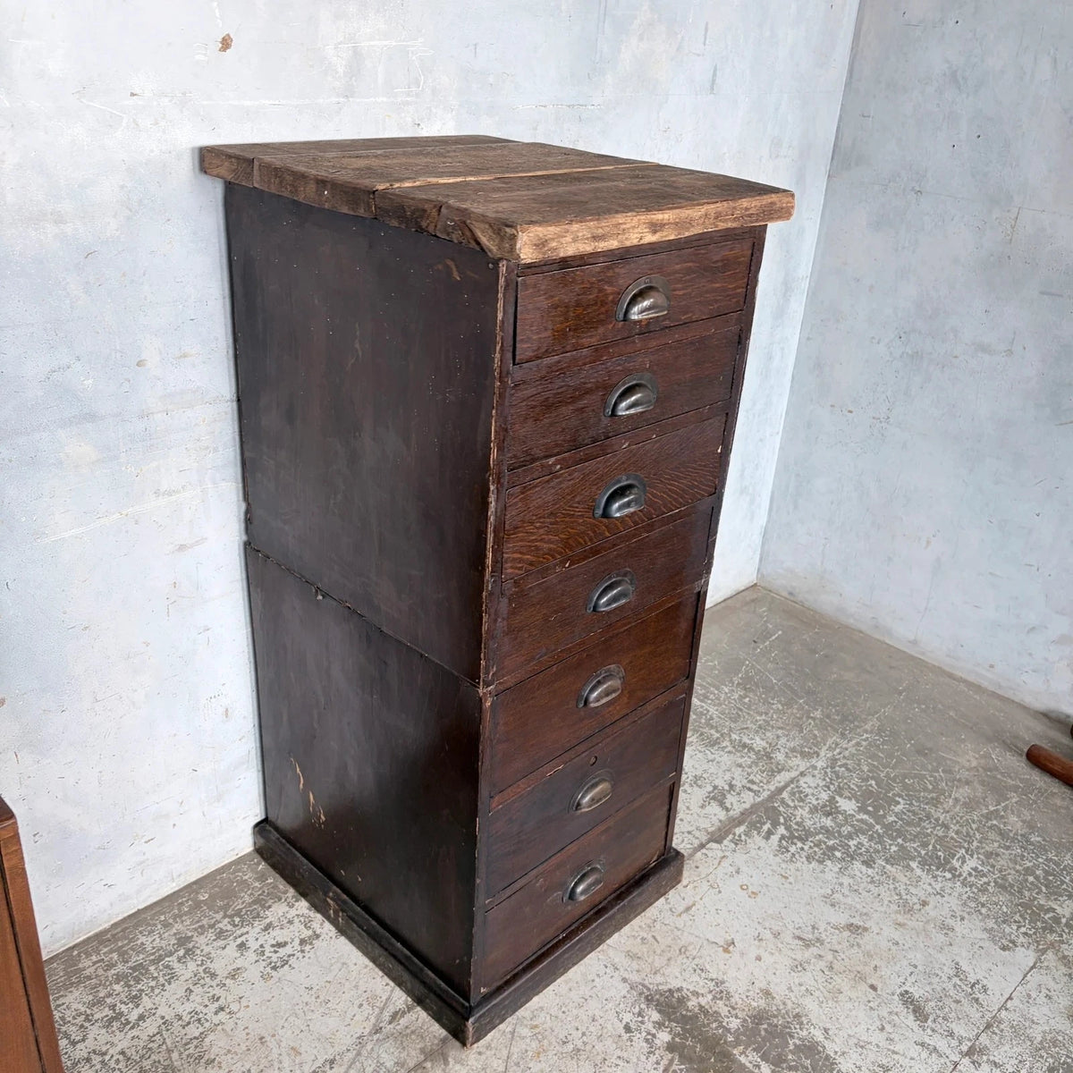 Antique Banker’s Tiger Oak Tallboy Chest of Drawers – photograph 8