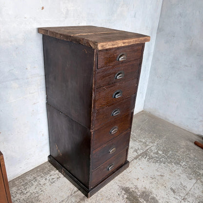 Antique Banker’s Tiger Oak Tallboy Chest of Drawers – photograph 8