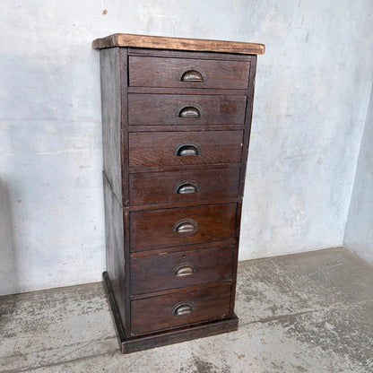 Antique Banker’s Tiger Oak Tallboy Chest of Drawers – photograph 9