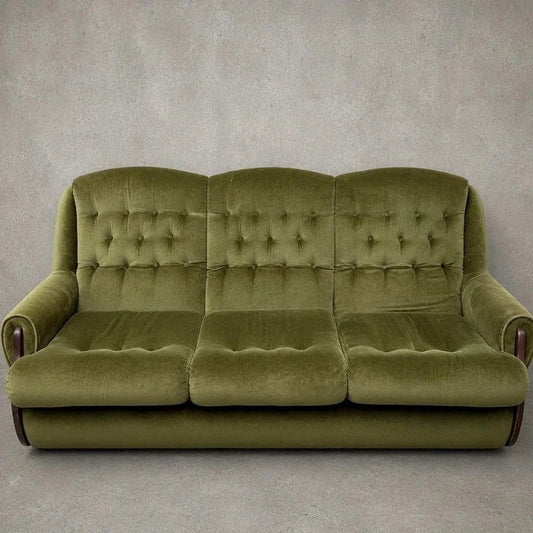 Mid Century Green Velvet Three-Seater Sofa – photograph 1