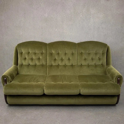 Mid Century Green Velvet Three-Seater Sofa – photograph 2