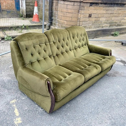 Mid Century Green Velvet Three-Seater Sofa – photograph 3