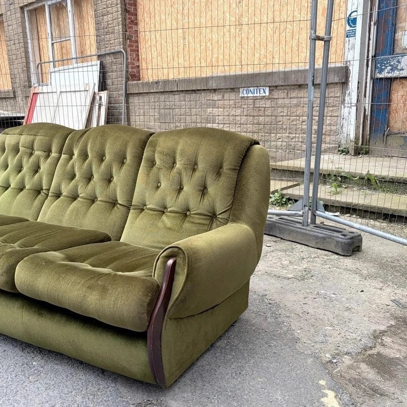 Mid Century Green Velvet Three-Seater Sofa – photograph 5