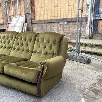 Mid Century Green Velvet Three-Seater Sofa – photograph 5