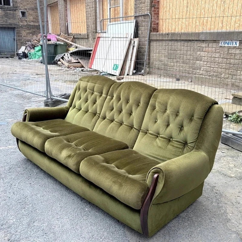 Mid Century Green Velvet Three-Seater Sofa – photograph 6