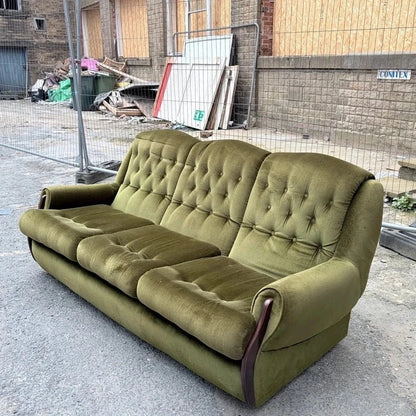 Mid Century Green Velvet Three-Seater Sofa – photograph 6