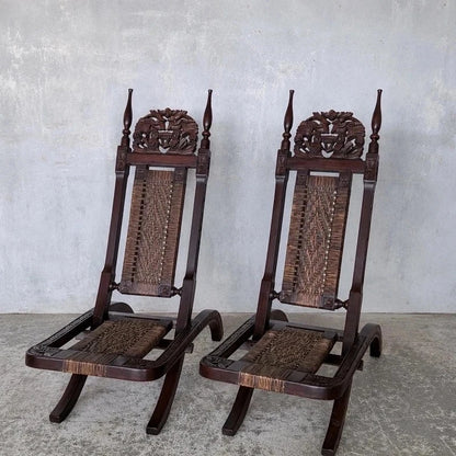 Antique Burmese Carved Hardwood Throne Chairs – Pair – photograph 1
