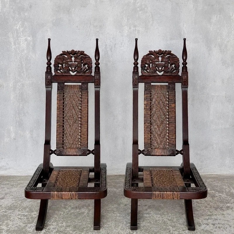 Antique Burmese Carved Hardwood Throne Chairs – Pair – photograph 2