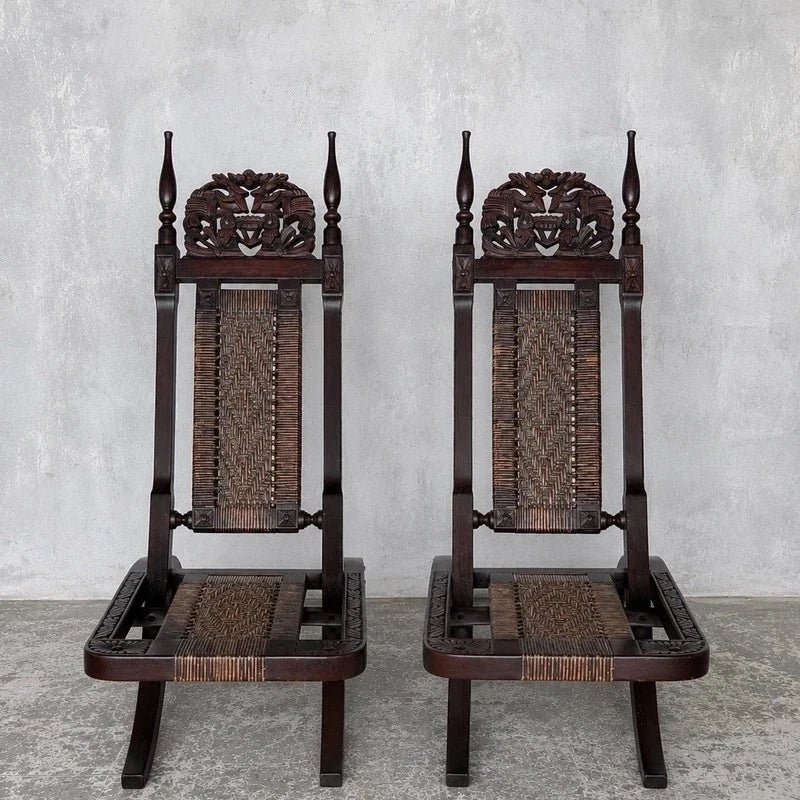 Antique Burmese Carved Hardwood Throne Chairs – Pair – photograph 3
