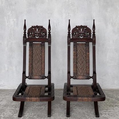 Antique Burmese Carved Hardwood Throne Chairs – Pair – photograph 3