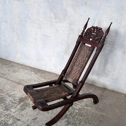 Antique Burmese Carved Hardwood Throne Chairs – Pair – photograph 6