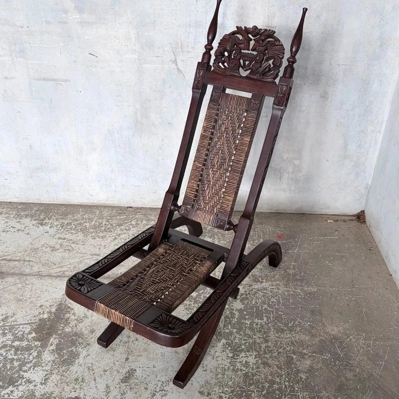 Antique Burmese Carved Hardwood Throne Chairs – Pair – photograph 7