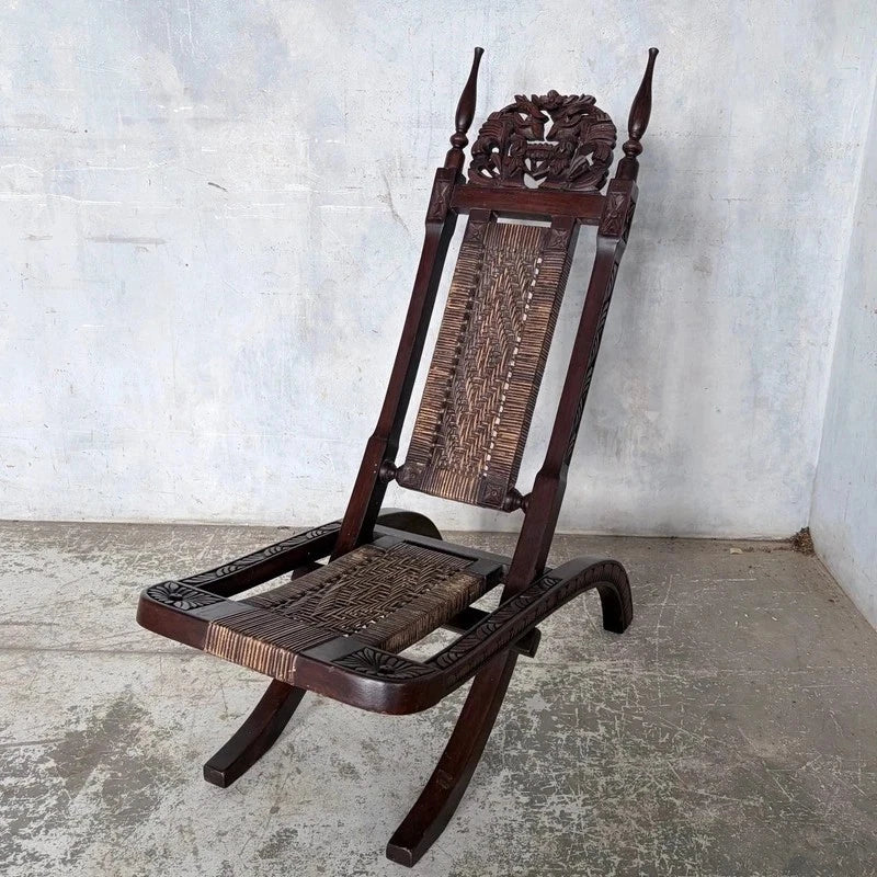 Antique Burmese Carved Hardwood Throne Chairs – Pair – photograph 8