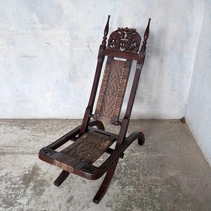 Antique Burmese Carved Hardwood Throne Chairs – Pair – photograph 9