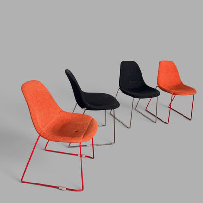 Mid Century Stackable Egg Dining Chairs in Black & Orange – Set of Four – view 1