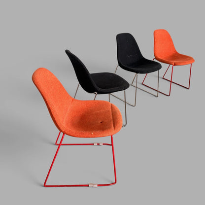 Mid Century Stackable Egg Dining Chairs in Black & Orange – Set of Four – view 7